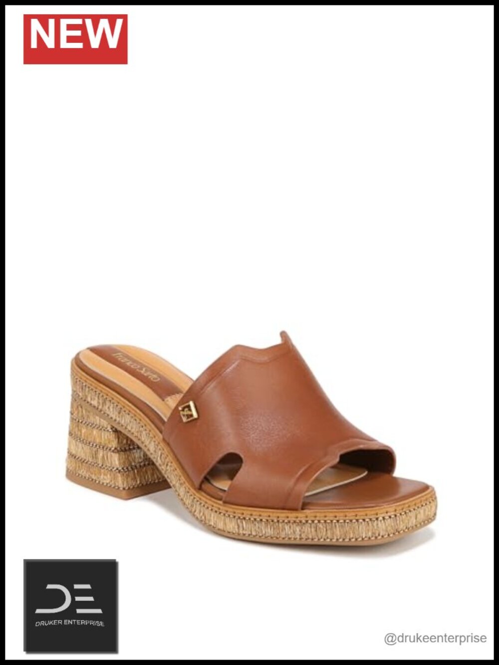 Women's Heeled Slide Sandals with Leather Upper and Block Heel